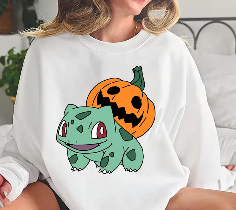 Bulbasaur Pumpkin Sweatshirt, Bulbasaur Sweatshirt, Pokemon Pumpkin Sweatshirt, Halloween Sweatshirt, Pumpkin Monster Sweatshirt, Gengar Japan Anime S