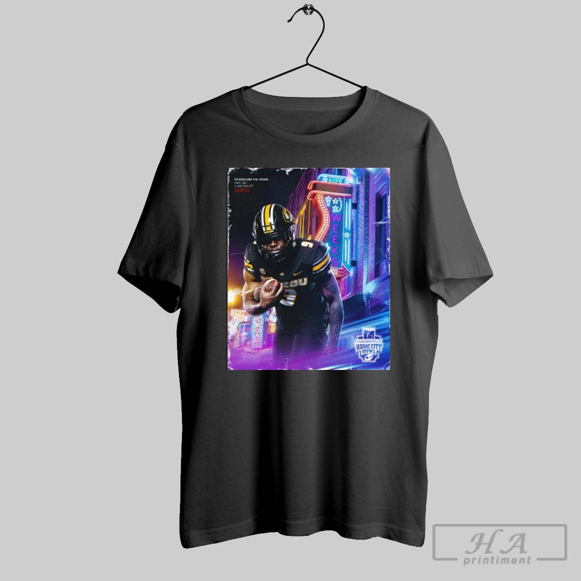 Official Poster Marcus Carroll Jr Missouri Tigers Vs Iowa Hawkeyes December 30 Transperfect Music City Bowl T Shirt