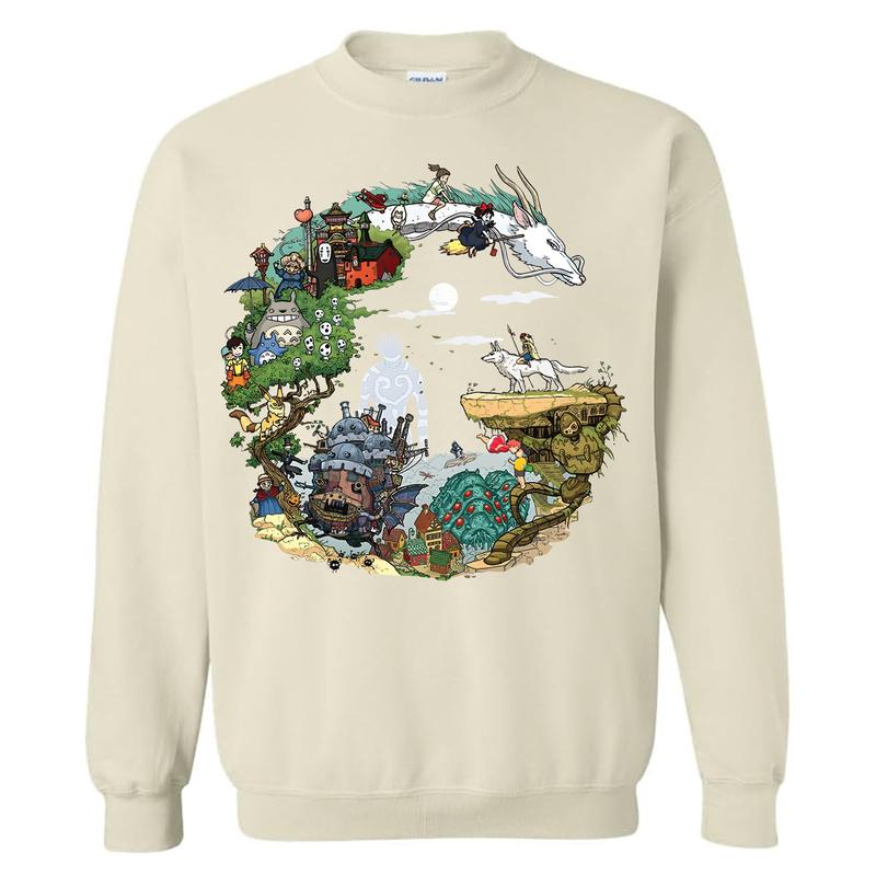 Ghibli Studio T-Shirt Sweatshirt Hoodie, Spirited Away Shirt, My Neighbor Totoro, Anime Movie Crewneck, Anime Character Shirt, Cotton Full Size Color