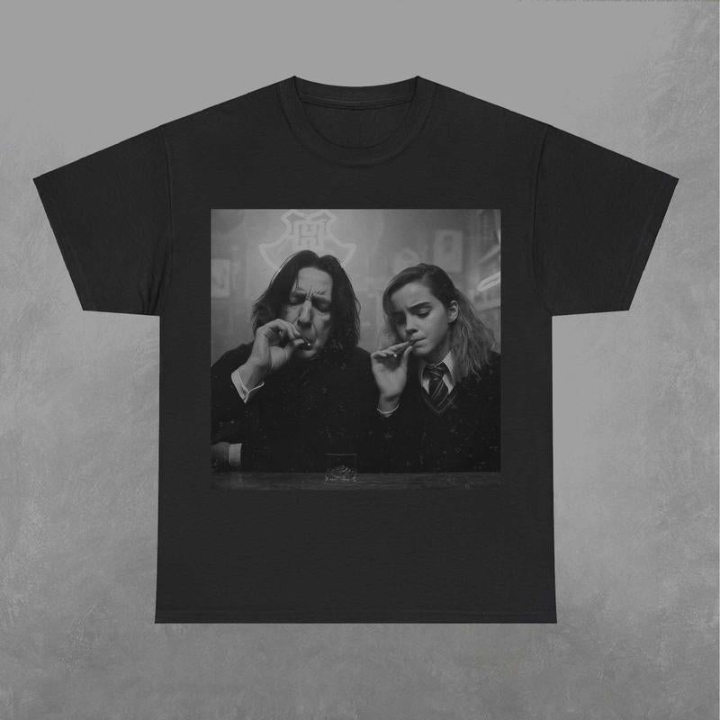 Hermione and Snape Smokin' Shirt, Wizarding Fan Graphic Tee, Retro Potterhead Shirt, Unisex Movie T-Shirt, Classic Menswear
