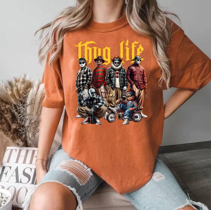 Halloween THUGLIFE Shirt, Halloween Horror Characters Shirt, Halloween Graphic Tee Shirt Unisex