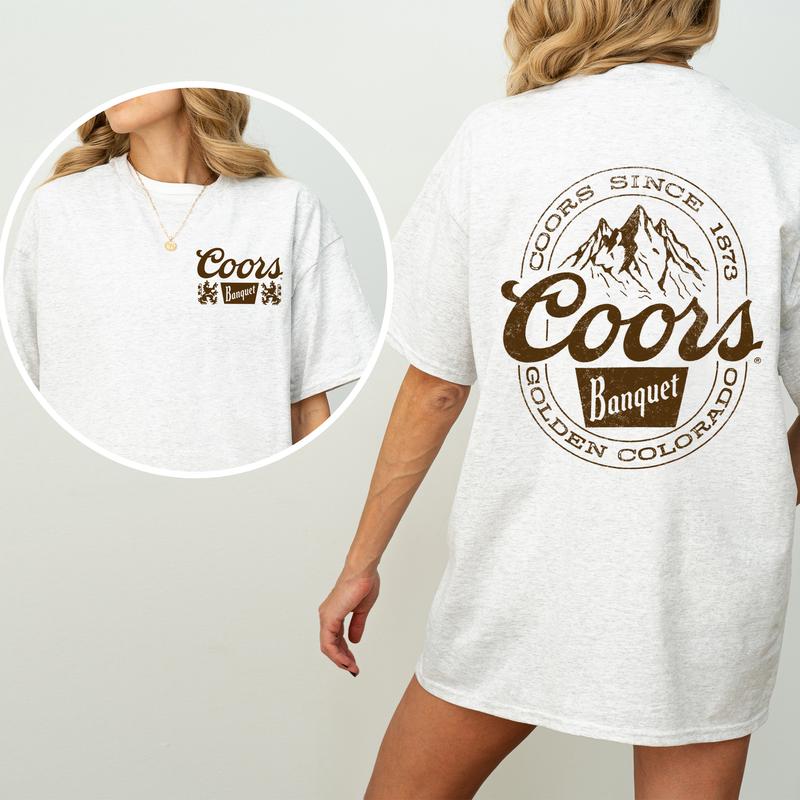 Vintage Coors Banquet Mountain Logo Tshirt 2-Sided, Retro Coors Banquet Graphic Printed Tee, Drink Shirt for Men, Soft Cotton Fabric Casual Womenswear