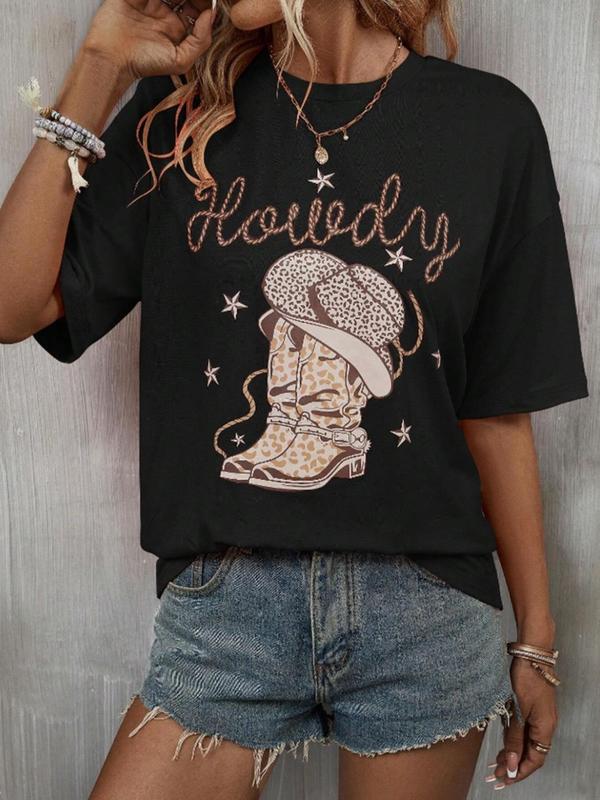 Women's Graphic Drop Shoulder Half Sleeve Tee,Â Summer Clothes Women, Fashion Casual Crew Neck T-Shirt for Daily Holiday Vacation Outdoor Wear, Women T