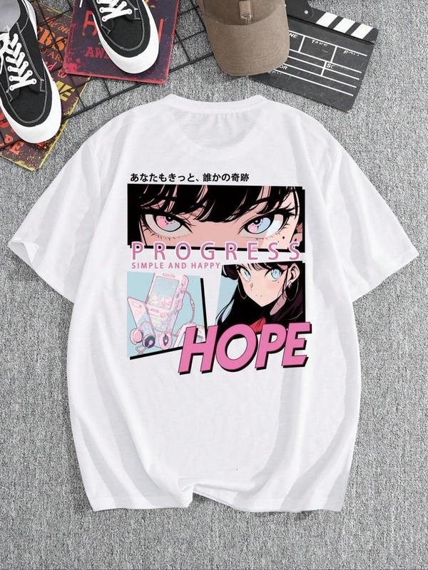 Men's Letter & Anime Cartoon Figure Print Drop Shoulder Tee, Regular FitÂ Casual Short Sleeve Round Neck T-Shirt for Summer, Men'sÂ Streetwear Top for D