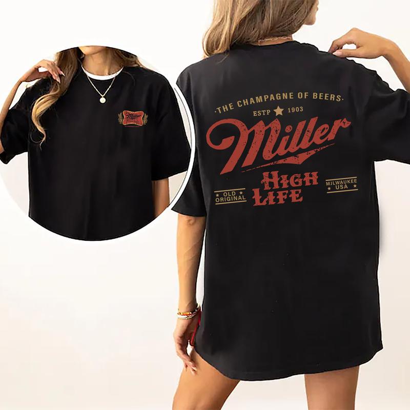 Vintage Miller High Life Champagne Of Beers Crest Shirt 2-Sided, Retro Miller High Life Graphic Printed Tee, Drink Shirt, Drinking T-shirt, Soft Cotto