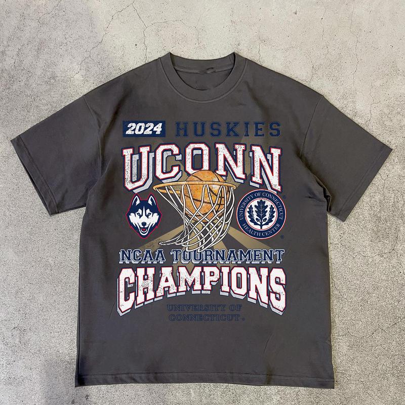 University of Connecticut UConn Champions T-Shirt Cotton Short-sleeve Retro Streetwear Tshirt Menswear Top Graphic Casual