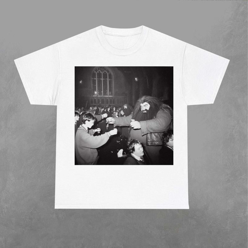 Hagrid and Potter Cheering Shirt, Wizard House Shirt, Wizarding Fan, Retro Funny Movie Graphic Shirt Classic Fabric