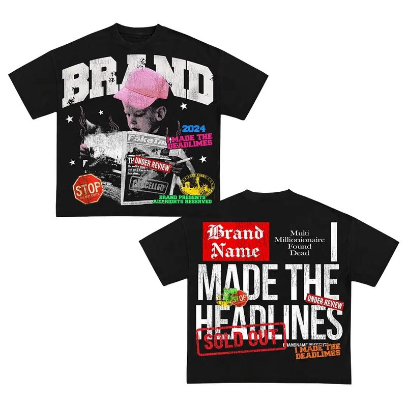 Y2K Graphic Made The Headlines Personalize Printed Tshirt Casual Cotton Crewneck Menswear