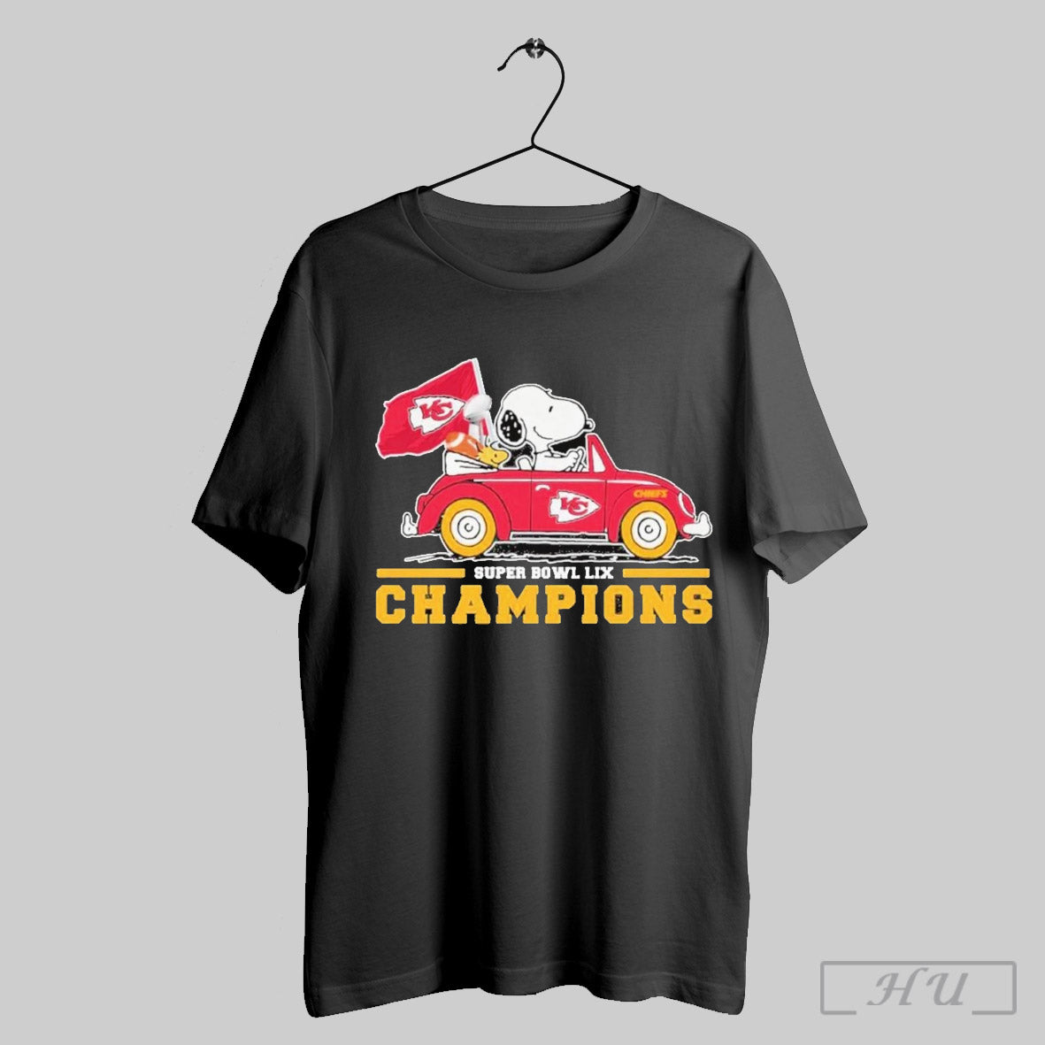 Trendy Snoopy And Woodstock Car X Kansas City Chiefs Super Bowl Lix Champions 2025 Shirt