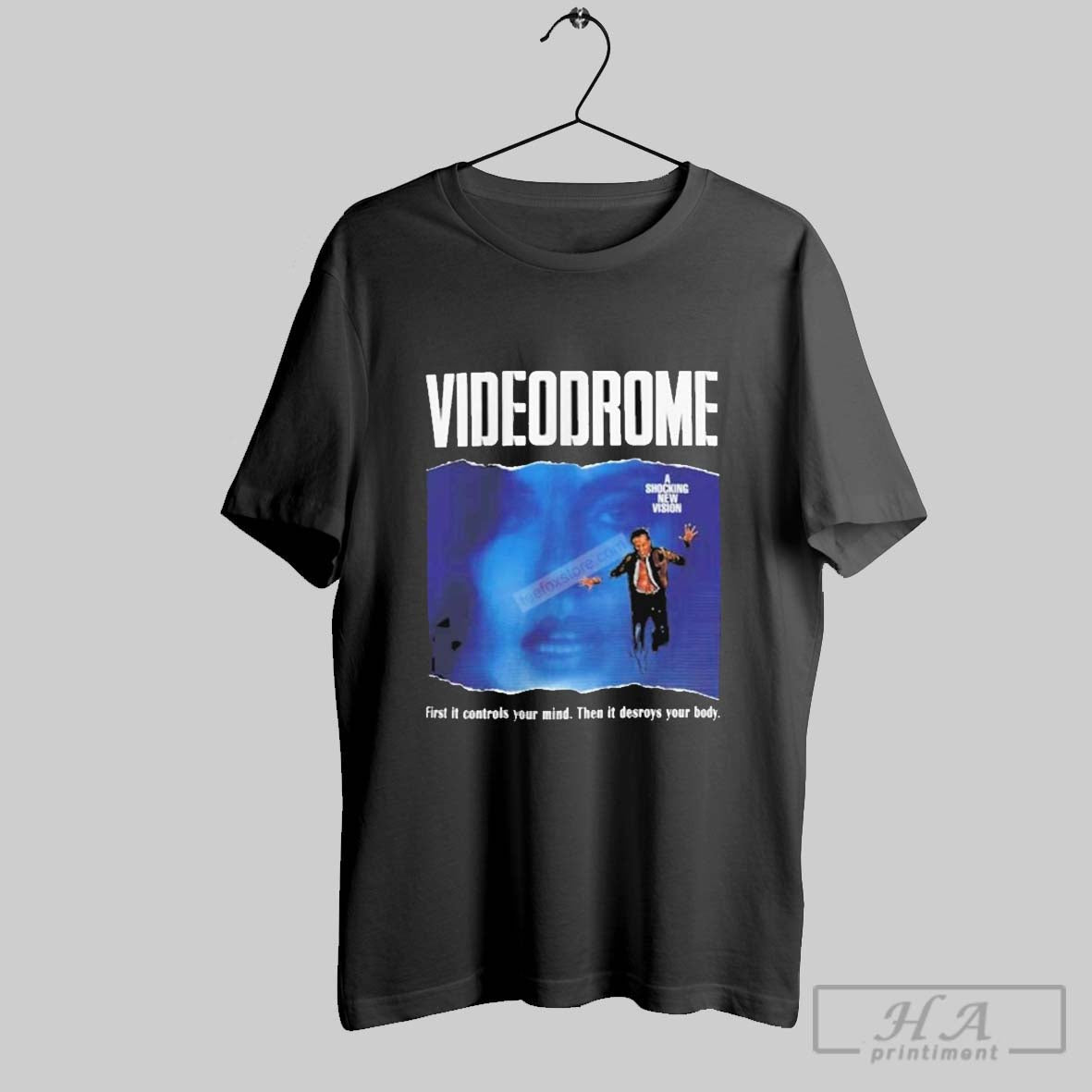 Top Videodrome 1983 Sci Fi Horror First It Controls Your Mind Then It Destroys Your Body Movie T Shirt