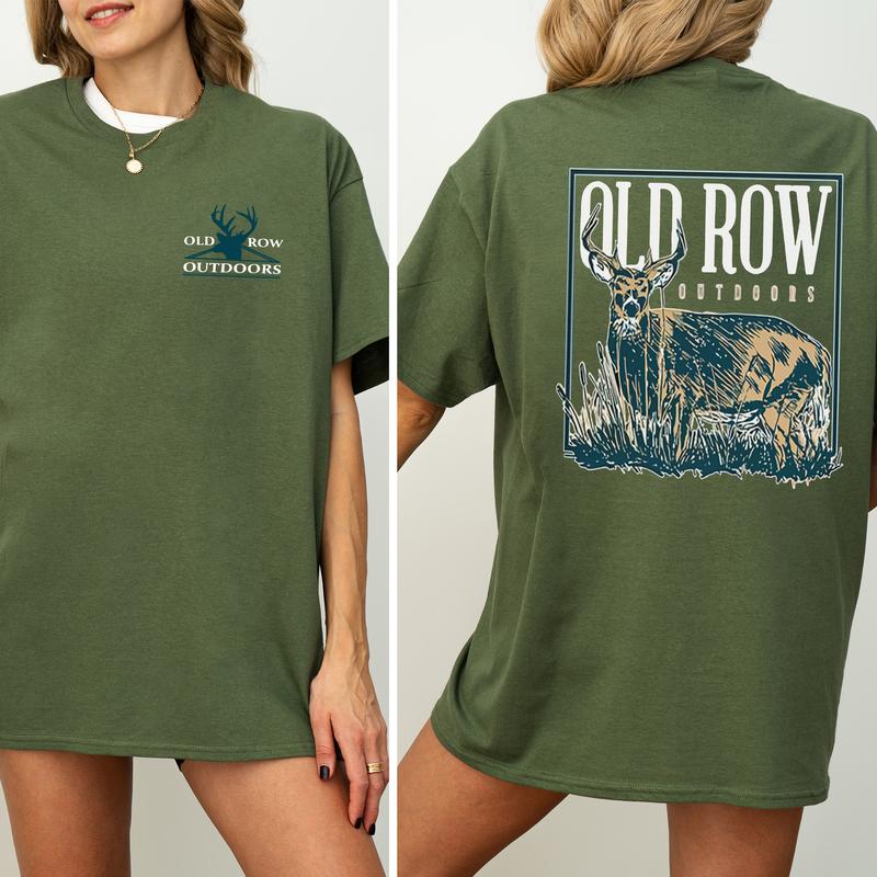Vintage Old Row Outdoor Natural Buck Hunt Graphic 2-Sided Shirt, Retro Deer Hunting T-Shirt, Wild Hunt Tees, Hunter Unisex Tops, Casual Womenswear