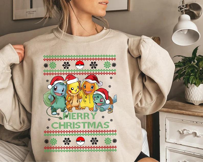 Ugly Christmas Pokemon Sweatshirt, Christmas Shirts for Anime Lovers, 90's Pokemon Lovers Christmas SweatShirt, Christmas Gifts For Pokemon Lovers, Po