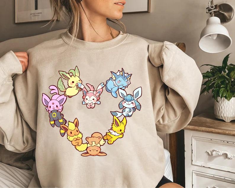 Eevee Evolution Sweatshirt, Slyveon, umbreon, Espeon, Flareon Anime, Vintage Anime Sweater, Anime lover gift, Anime merch, Anime Lover Sweatshirt, Hoo