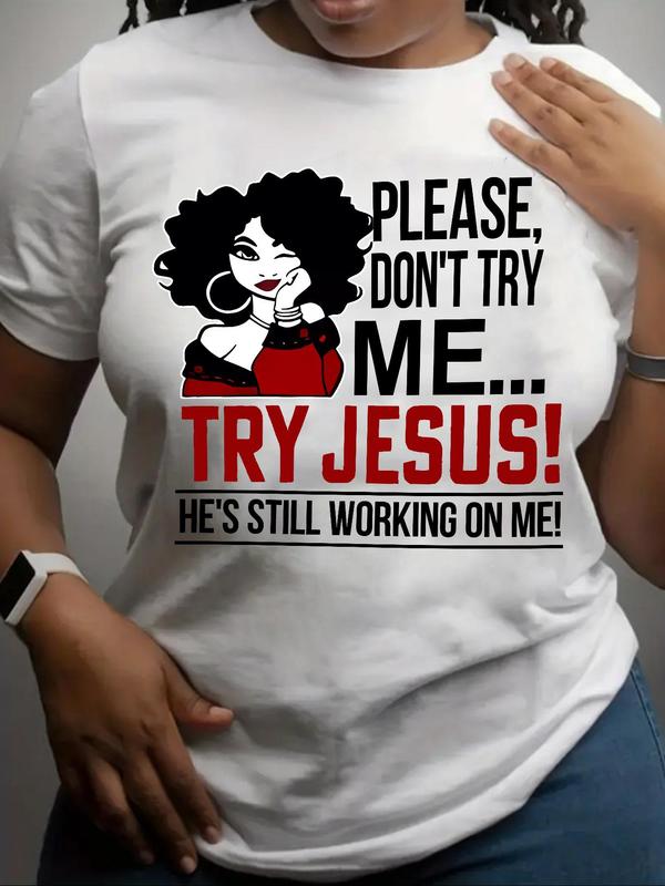 Women's Cartoon Figure & Letter Print Round Neck Tee, Graphic Tees, Fashion Casual Crew Neck Short Sleeve T-Shirt for Daily Holiday Vacation Outdoor W