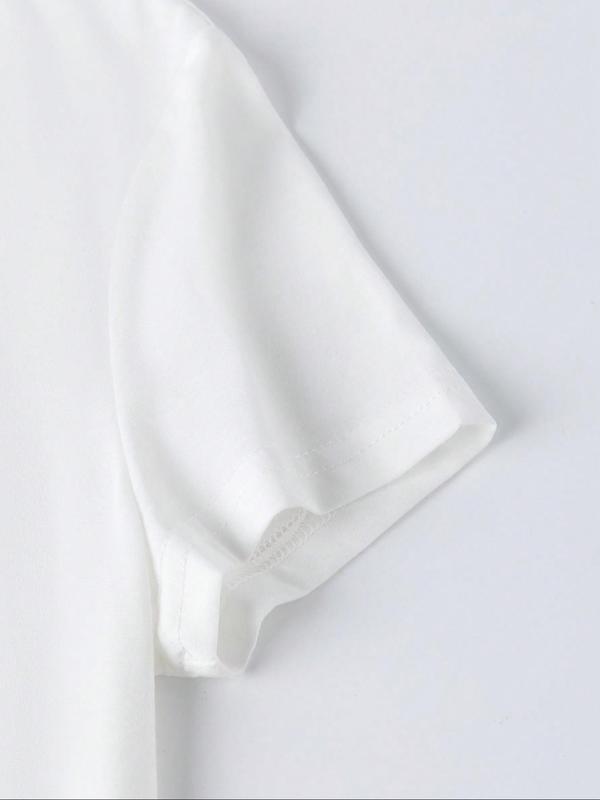 Women's Cartoon Letter & Floral Graphic Print Round Neck Tee, Summer Clothes WomenÂ Casual Fashion Drop Shoulder Short Sleeve T-shirt for Summer, Ladie