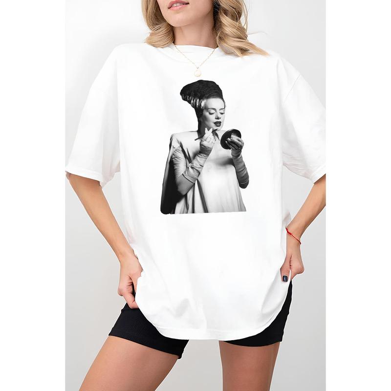Bride of Frankenstein 1935 Vintage Horror Movie Makeup Lipstick Photo Shirt, Cotton Unisex T-shirt, Crew Neck, Size S- 4xl, Menswear Top, Womenswear T
