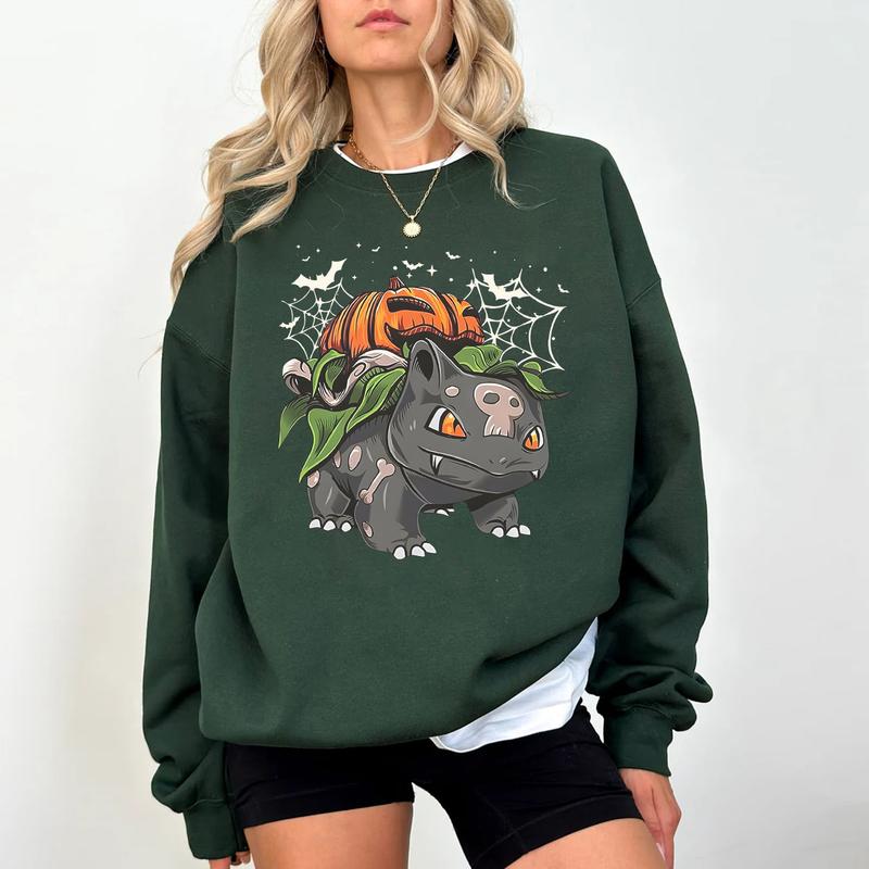 Pokemon Pumpkin Sweatshirt, Halloween Sweatshirt, Spooky Pumpkin Monster Sweatshirt, Gengar Japan Anime Sweatshirt, Hand Painted Pokemon Halloween Bul