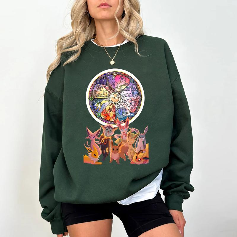 Eevee Evolutions Sweatshirt T-Shirt Hoodie, Eevee Eeveelution Sweatshirt, Eevee Pokemon Shirt, Slyveon, umbreon, Espeon, Flareon Anime, Pokemon Sweats