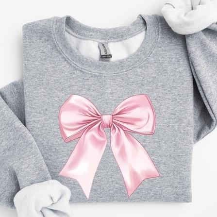 Coquette Pink Bow Sweatshirt, Coquette Girl Sweatshirt, Feminine Floral Bow Crewneck, Pink Ribbon Soft Girl Girly Aesthetic, Xmas Shirt,  Xmas Holiday