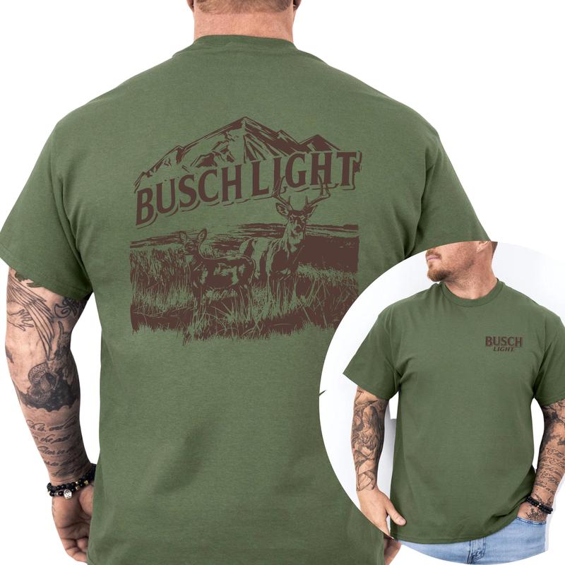 Vintage Busch Light Wildlife Deer 2-Sided Shirt, Deer Hunting Graphic Tee, Drink T-shirt, Hunting Tshirt, Casual Menswear, Classic Cotton Fabric Tops