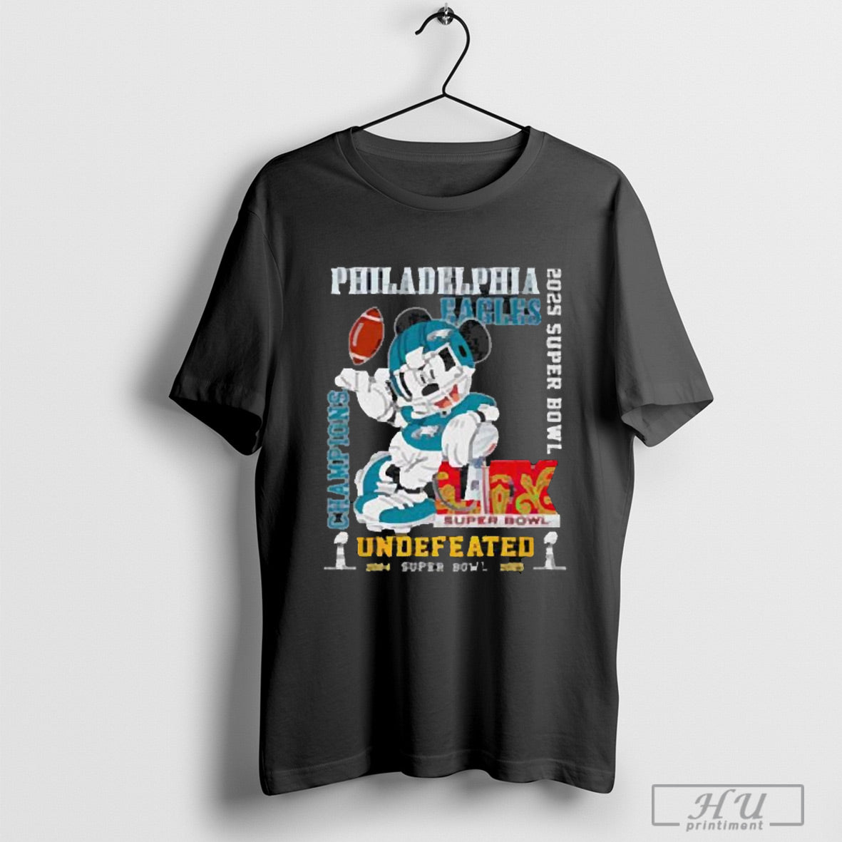 Trendy Funny Mickey Mouse Philadelphia Eagles 2025 Super Bowl Champions Undefeated T Shirt