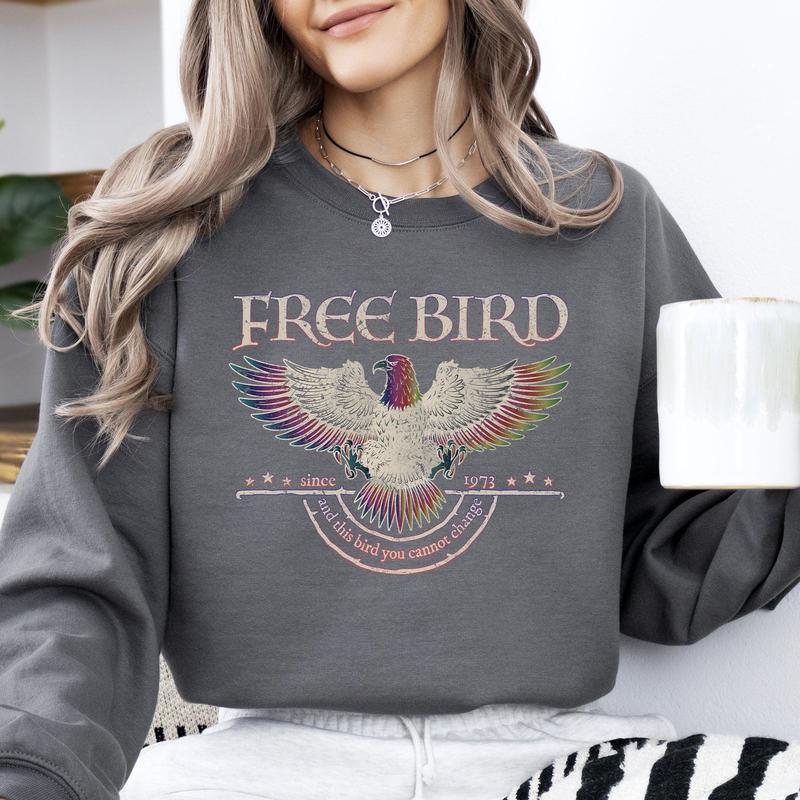 Free Bird, Band, Old School Band, Retro Music, Rock Band Sweatshirt, Women's Crew Neck, Crewneck Casual Comfort Comfortable Graphic Casual Comfort Wom