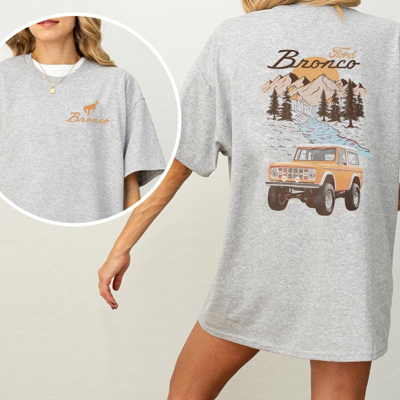 Vintage Ford Bronco T-Shirt, The Car National Park Graphic 2-Sided Shirt, Comfy Clothing, Cotton Fabric Tshirt, Printed Women's Top, Casual Womenswear