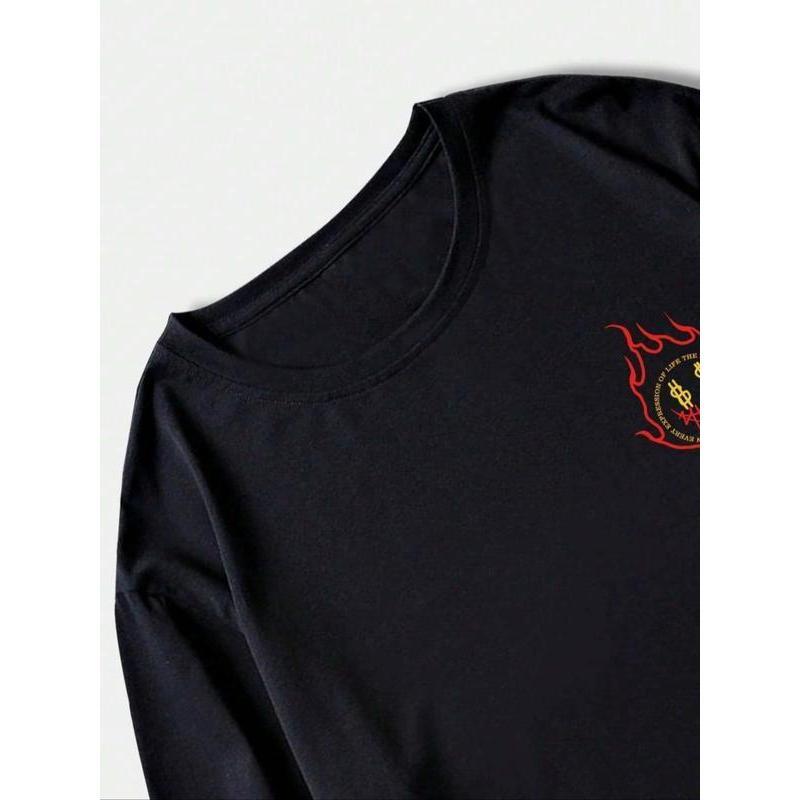 2 Sided Casual men's top for daily wear featuring a cartoon graphic print, round neck, and drop shoulder design in loose summer fashion, T-Shirt, Swea