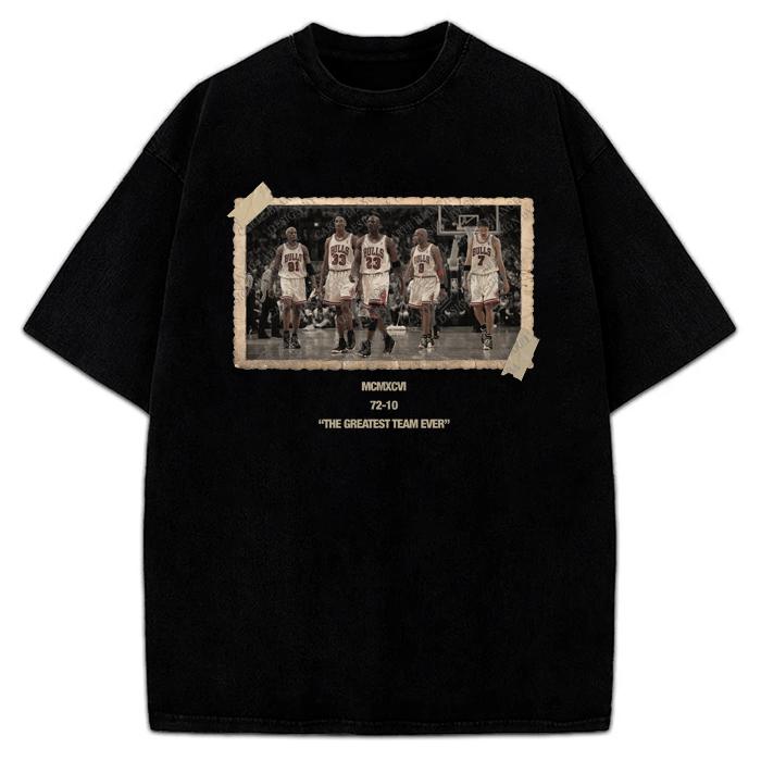 1996 Chicago Squad Vintage Photo T-Shirt The Greatest Team Ever 72-10 Michael Jordan Crewneck Cotton