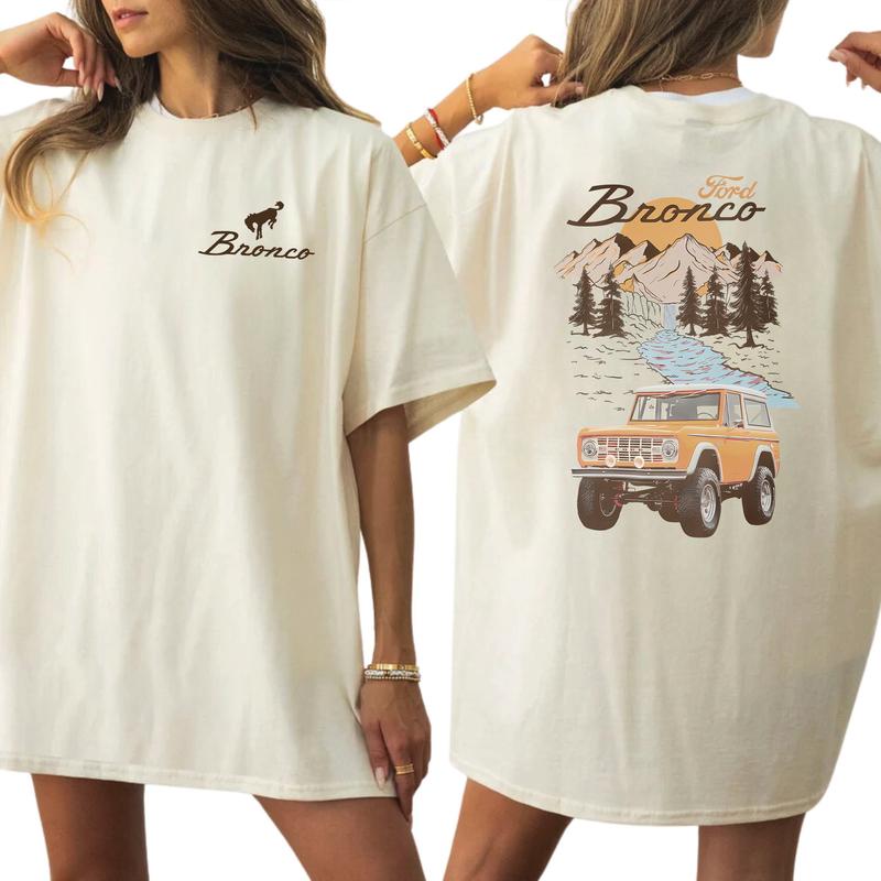 Vintage Ford Bronco T-Shirt, The Car National Park Graphic 2-Sided Shirt, Comfy Clothing, Cotton Fabric Tshirt, Printed Women's Top, Casual Womenswear