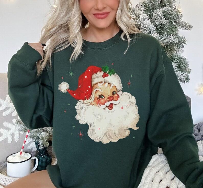 Retro Santa Crewneck Sweatshirt, Vintage Santa Claus Sweater, Festive Holiday Shirt, Classic Christmas Hoodie, Ugly Xmas Sweater