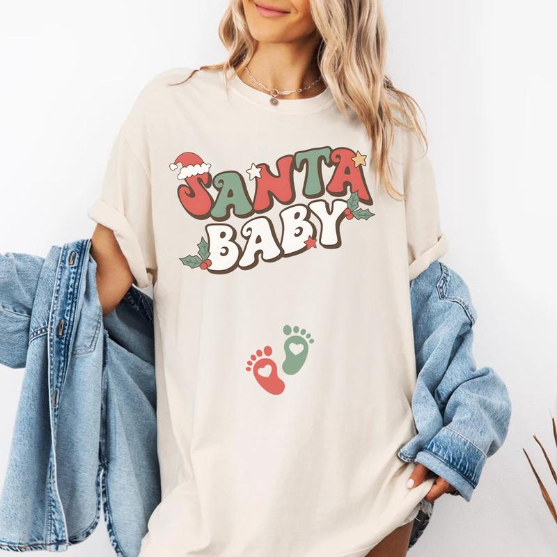 Santa Baby Christmas Pregnancy Announcement Sweatshirt XMas Maternity Sweater Holiday Gender Reveal Outfit Winter Baby Shower Gift