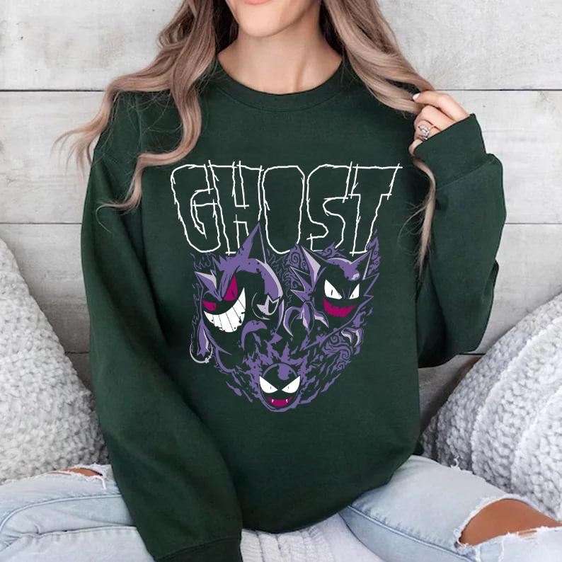 Gengar Ghost Sweatshirt, Gengar Sweatshirt, Dark Ghost Kaiju Japanese Style Sweatshirt, Japanese Anime Movie Film Nerd Gaming Novelty Funny Unisex Swe