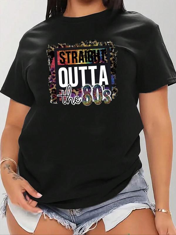 Women's Letter Print Round Neck Short Sleeve Graphic Tee, Casual Crew Neck T-Shirt for Daily Holiday Vacation Outdoor Wear, Tee Shirts for Women, Top,