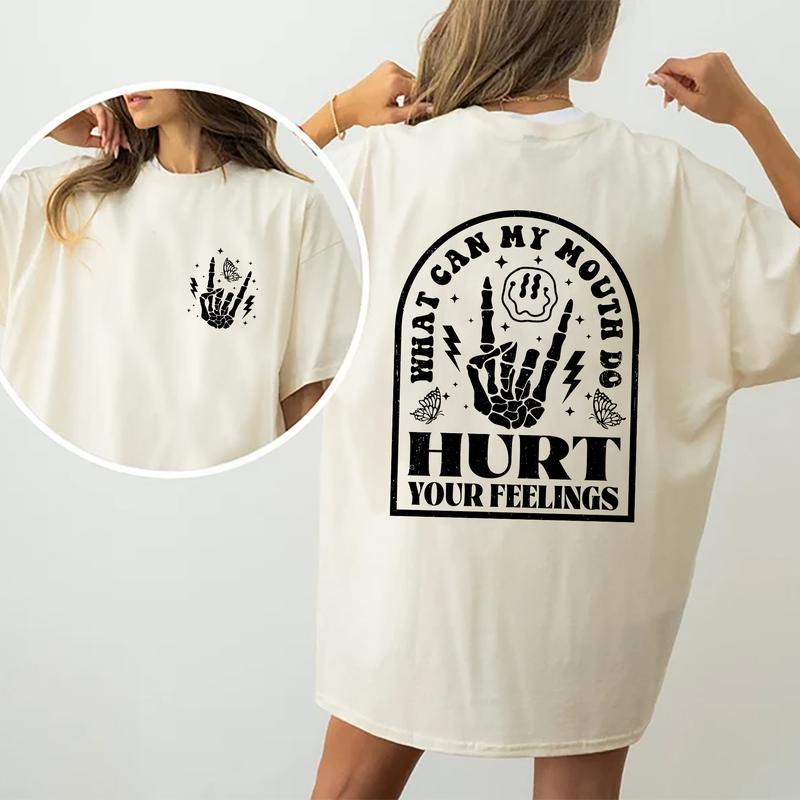 What Can My Mouth Do Hurt Your Feeling Shirt, Funny Sarcastic T-shirt, Trendy Funny Quote Graphic Printed Tee, Adult Humor Soft Fabric Short Sleeve Te