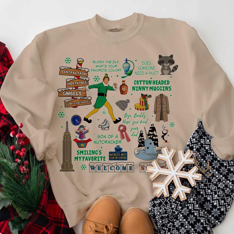 Vintage Elf Christmas Movie Sweatshirt, Elf Christmas Sweater, Xmas Classic Movie 90s, Christmas Movie Ugly Christmas Sweaters Classic Fabric
