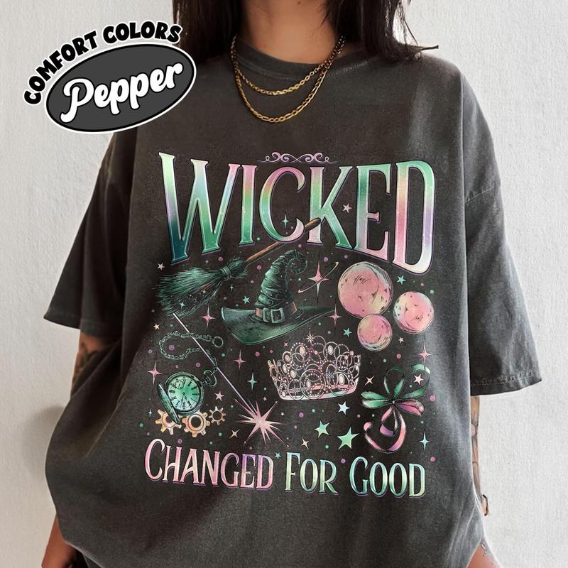 Wicked Change For Good Comfort Colors T-shirt, Defy Gravity Broomstick & Magic Wand Shirt, Wizard Movie Fan Gift, Wicked Musical Fan Shirt -  Gift for