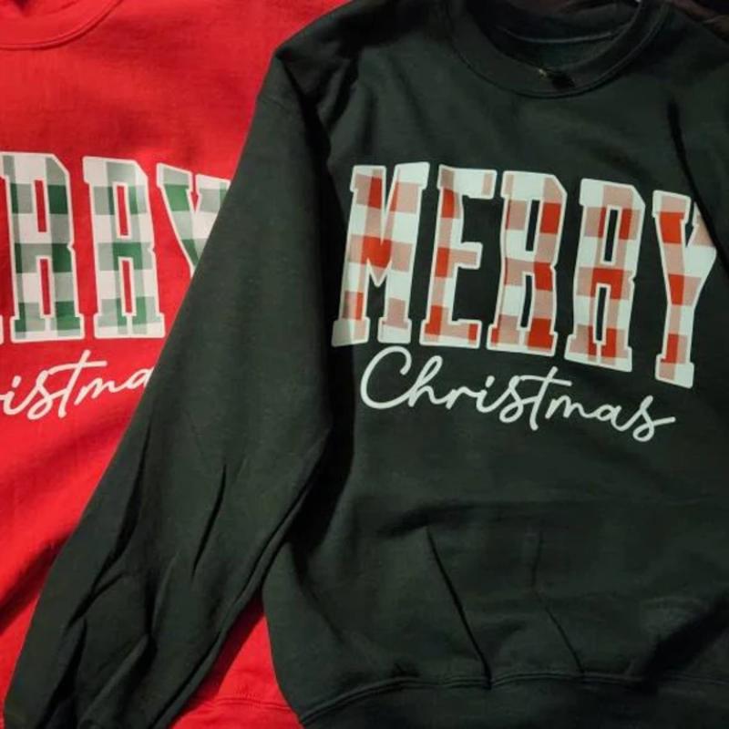 Merry Christmas Buffalo Plaid Sweatshirt - Cute Xmas Family Crewneck, Winter Holiday Gift for Her, Womenâ€™s Christmas Sweater, Gift for Best Friend, Gi