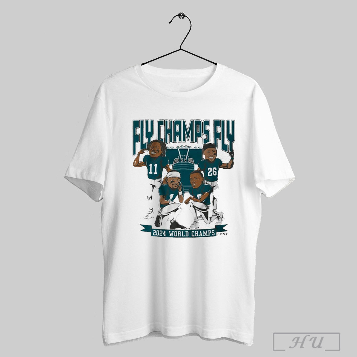 Trendy Philadelphia Eagles Football Fly Champs Fly 2024 World Champions Jalen Hurts Saquon Barkley Caricatures Painting T Shirt Sweatshirt