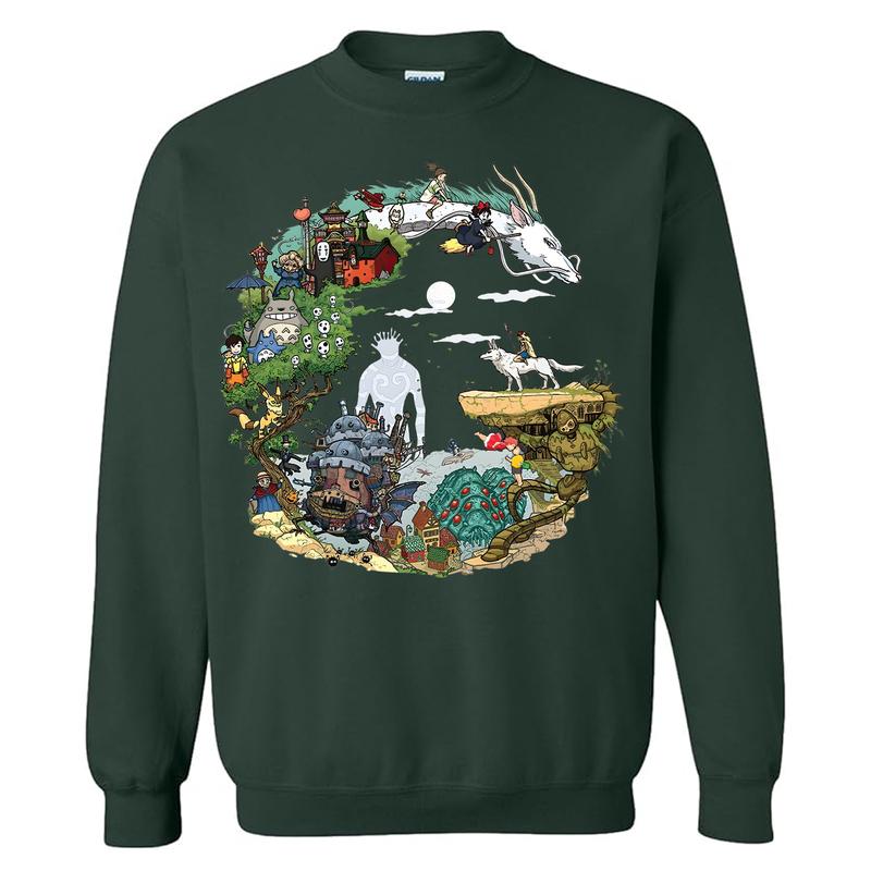 Ghibli Studio T-Shirt Sweatshirt Hoodie, Spirited Away Shirt, My Neighbor Totoro, Anime Movie Crewneck, Anime Character Shirt, Cotton Full Size Color