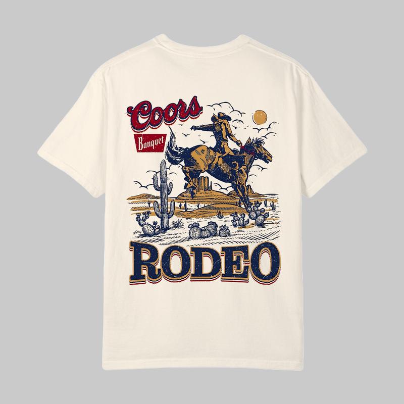 Vintage Coors Rodeo Graphic Tee, Retro Cowboy Shirt, Shirt For Mens, Classic Cotton Short Sleeve Top For Men, For Women