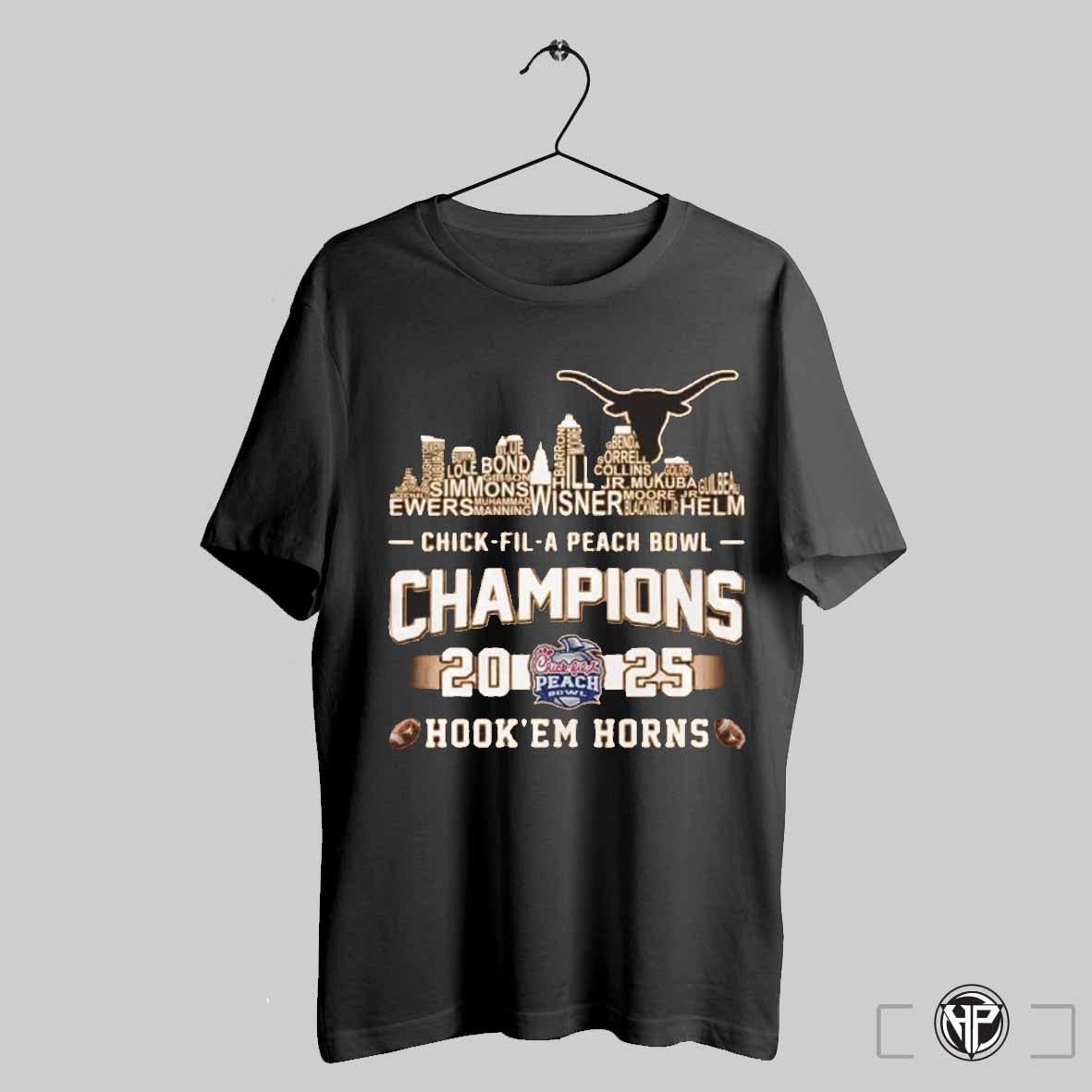 Texas Longhorns Chick Fil A Peach Bowl Champions 2025 Hookem Horns Skyline Shirt Trendy Sweatshirt