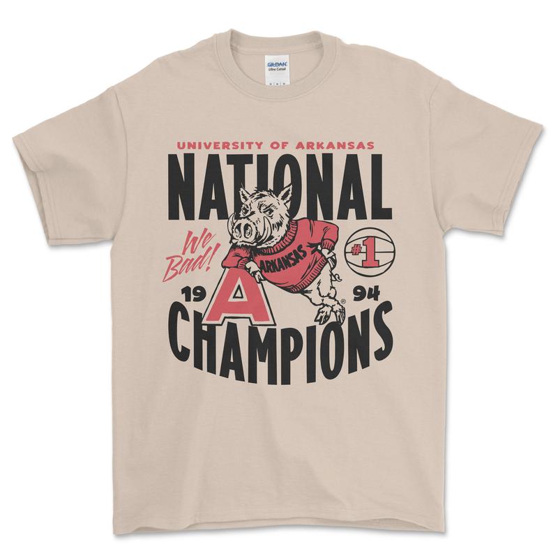 University of Arkansas 1994 Nation Champions T-Shirt, graphic vintage sports tees for men