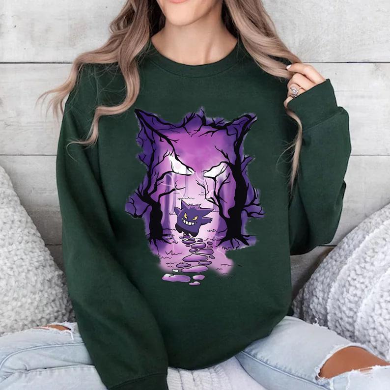 Gengar Sweatshirt, Monster Ghost Shirt, Kaiju Themed Shirts, Gengar Gift Japanese Anime Shirt, Dark Ghost Kaiju Japanese Style SWEATSHIRTS  Pokemon Sw