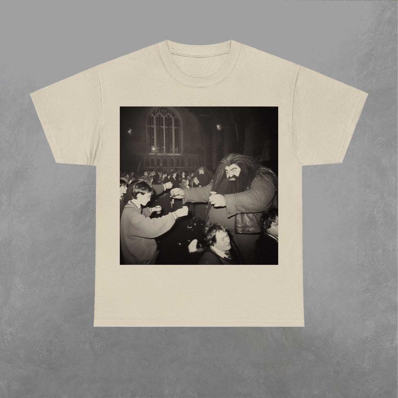 Hagrid and Potter Cheering Shirt, Wizard House Shirt, Wizarding Fan, Retro Funny Movie Graphic Shirt Classic Fabric