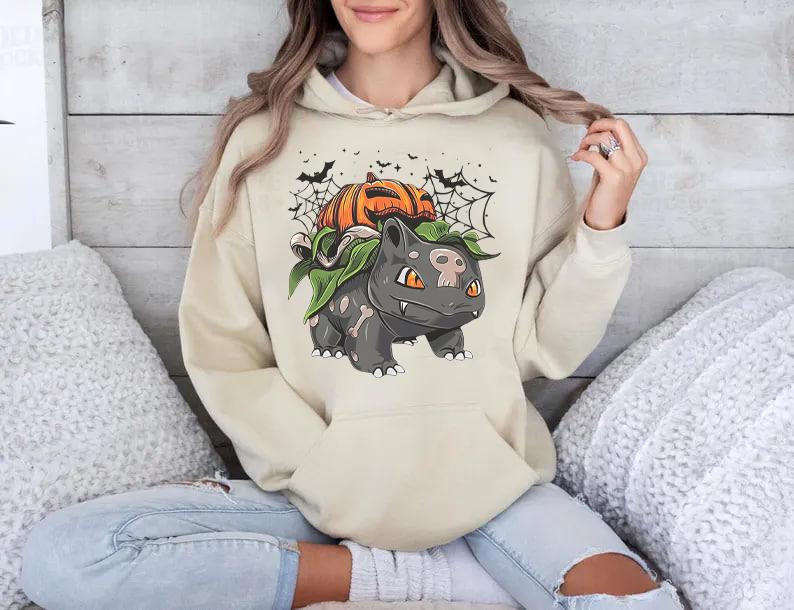 Pokemon Pumpkin Sweatshirt, Halloween Sweatshirt, Spooky Pumpkin Monster Sweatshirt, Gengar Japan Anime Sweatshirt, Hand Painted Pokemon Halloween Bul