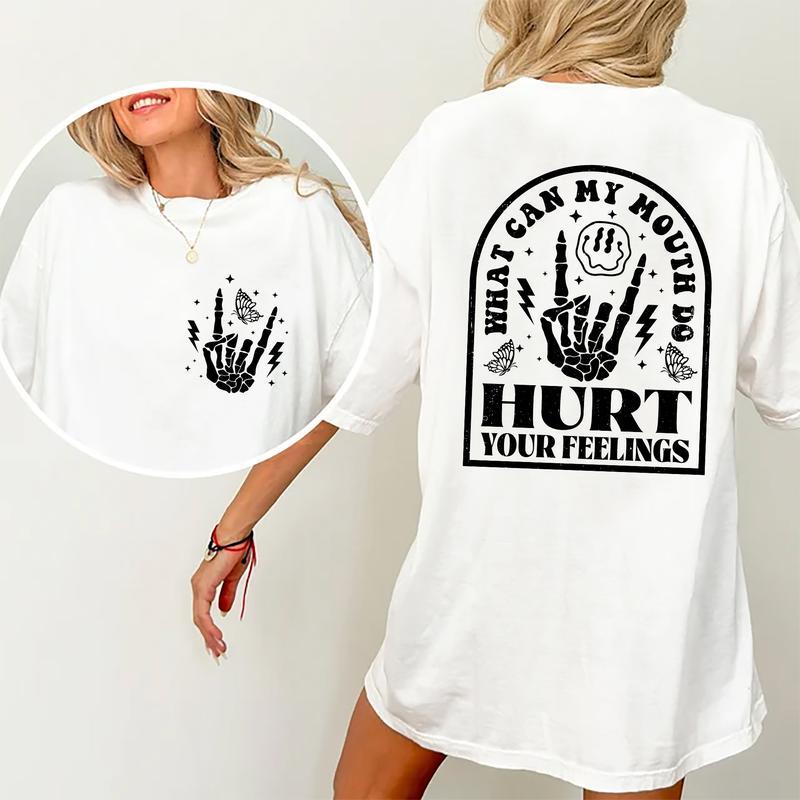 What Can My Mouth Do Hurt Your Feeling Shirt, Funny Sarcastic T-shirt, Trendy Funny Quote Graphic Printed Tee, Adult Humor Soft Fabric Short Sleeve Te