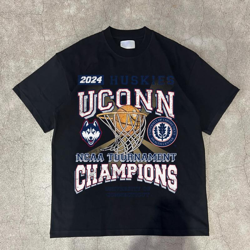 University of Connecticut UConn Champions T-Shirt Cotton Short-sleeve Retro Streetwear Tshirt Menswear Top Graphic Casual