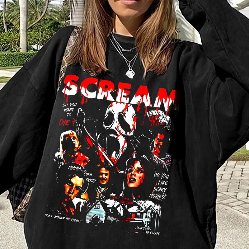 Scream Movie Characters Crewneck Sweatshirt, Ghostface Halloween Shirt