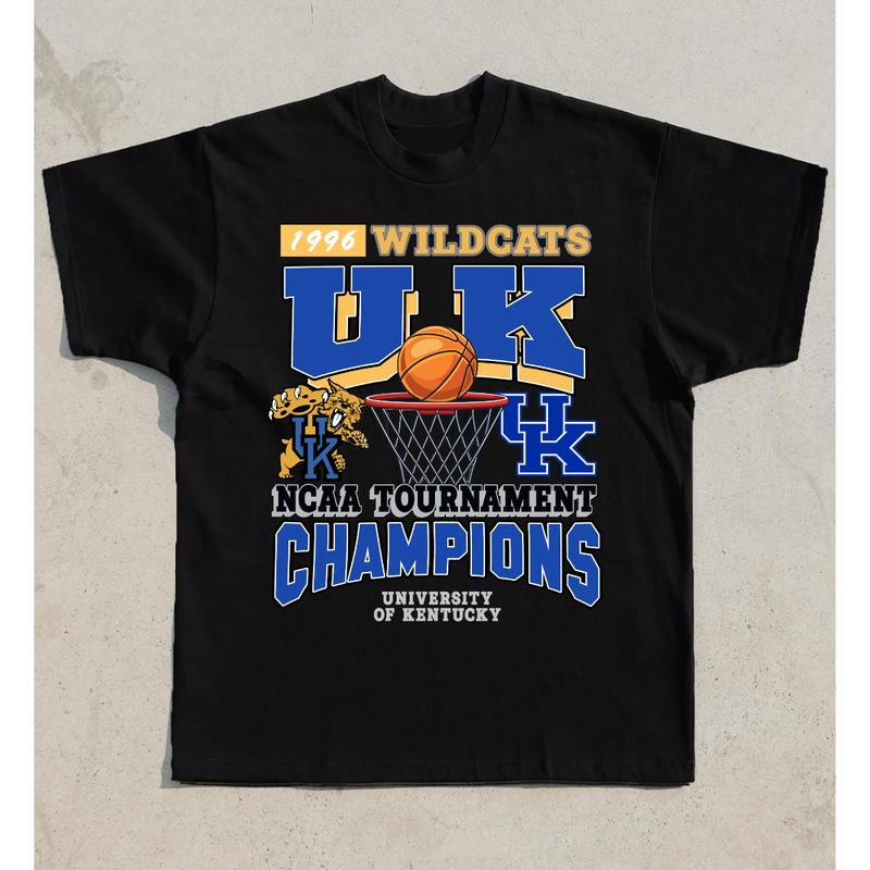 Vintage 1996 University of Kentucky Wildcats Tournament Champs NCAA  Graphics Menswear Streetwear Tshirt Casual football fan Crewneck Round Neck